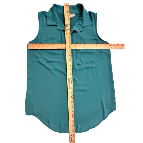 LOFT Teal Blue Mixed Media Sleeveless Split Neck Blouse - Size Medium 💙✨💚 - Picture 10 of 11